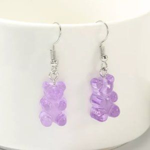 Jelly Candy Look Gummy Bear Earrings-Purple